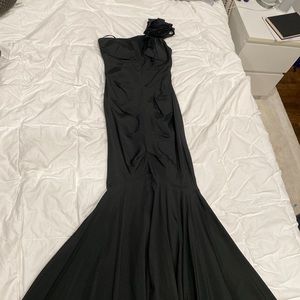 Cache black mermaid ruched asymmetrical dress, size 4